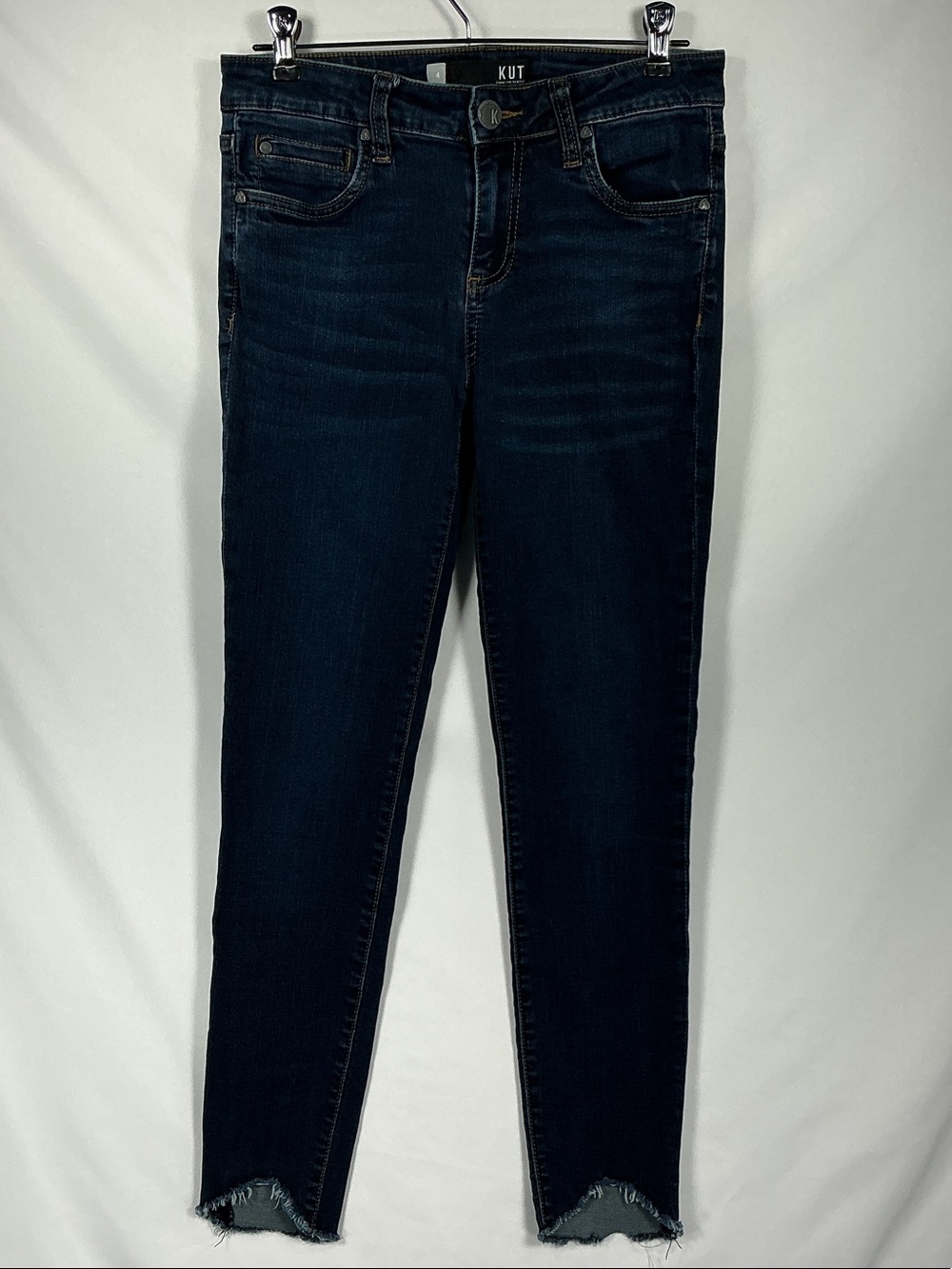 Kut from the Kloth Reese High Rise Fab Ab Ankle Slim Straight Raw Hem Jeans 4